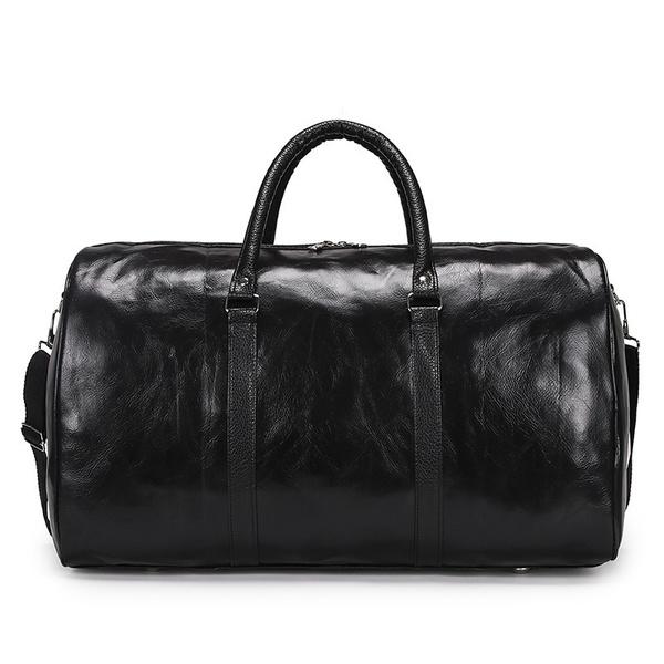 4 Farben wasserdichte handgemachte Leder Duffel Taschen Gepäcktaschen Reisetaschen Handtasche Schwarz Braun Kaffee Blau Männer Frauen schwarz von Joom DACH