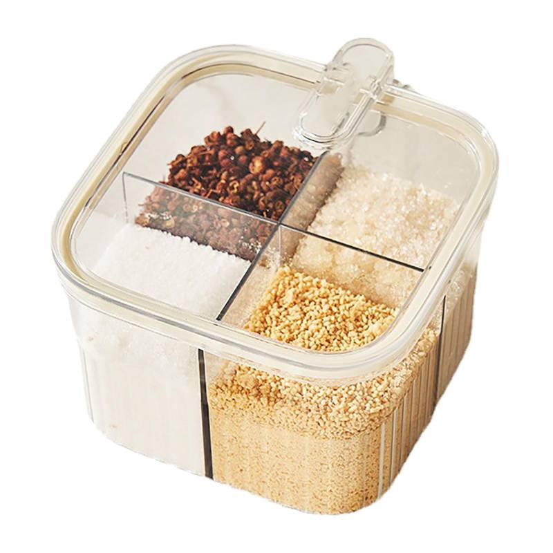 4 Gitter Klare Gewürzbox Küchengewürztopf Aufbewahrungsbehälter für Würzmittel mit Deckel und Löffel transparente weiße von Joom DACH