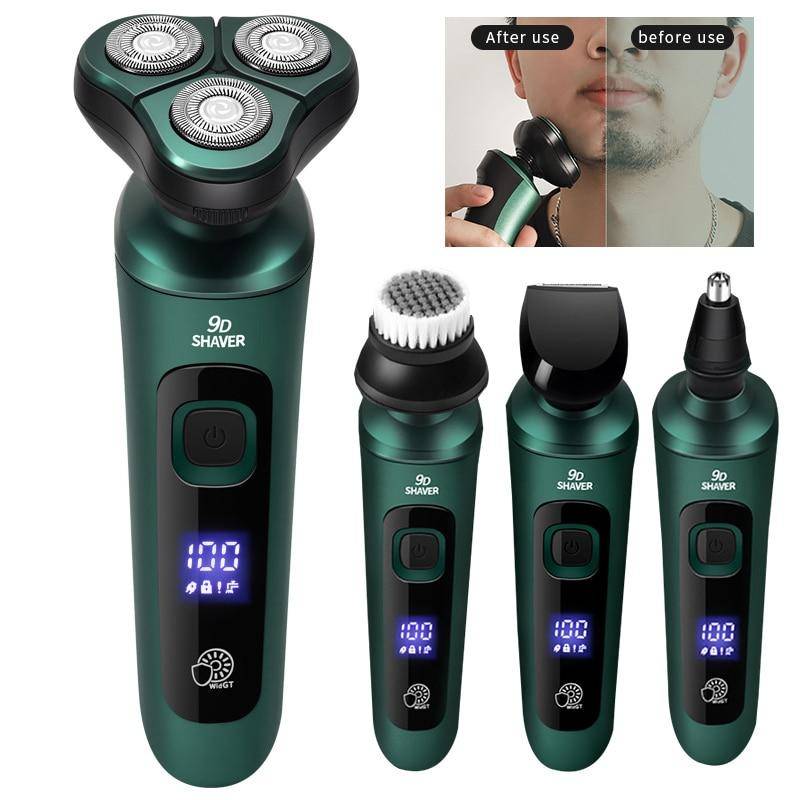 4 In 1 Smart Elektrische Rasierer LCD Digital Display Drei-kopf Schwimmenden Rasierer USB Aufladbare Waschen Multi-funktion bart Messer Standard Edition grün von Joom DACH