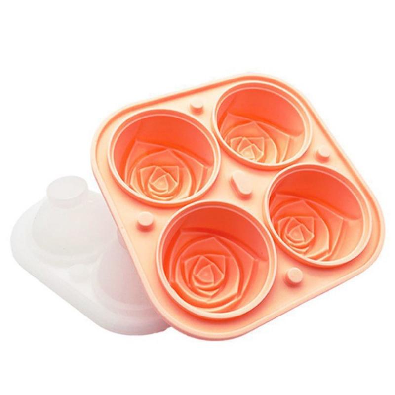 4 Löcher 3D Rose Blume Eiswürfelbereiter Eisform Kuchenform Tablett Lebensmittel Silikon orange von Joom DACH
