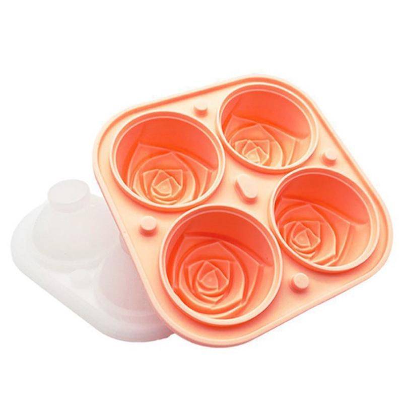 4 Löcher 3D Rose Blume Eiswürfelbereiter Eisform Kuchenform Tablett Lebensmittel Silikon orange von Joom DACH