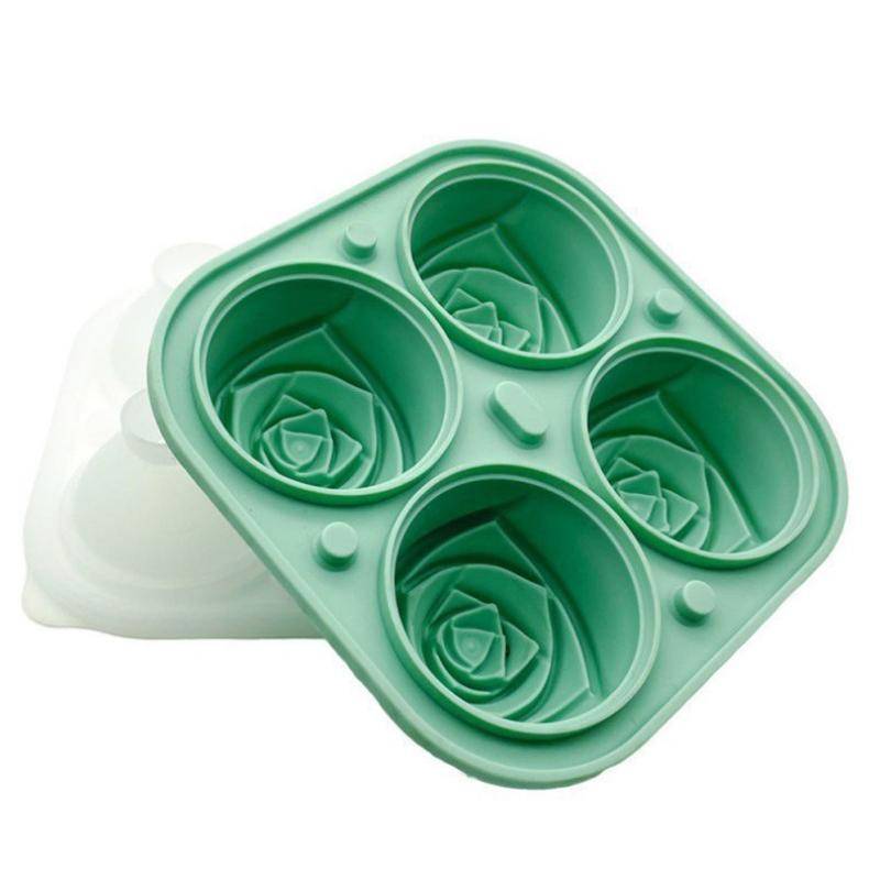 4 Löcher 3D Rose Blume Eiswürfelbereiter Eisform Kuchenform Tablett Lebensmittel Silikon grün von Joom DACH