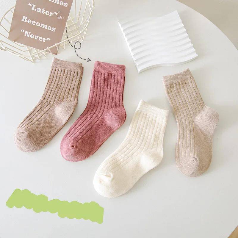 4 Paare/Hohe Qualität Herbst Winter Neue Kinder Socken Einfarbig Morandi Farbe Schublade Streifen Baby Socken M  3-5Years von Joom DACH