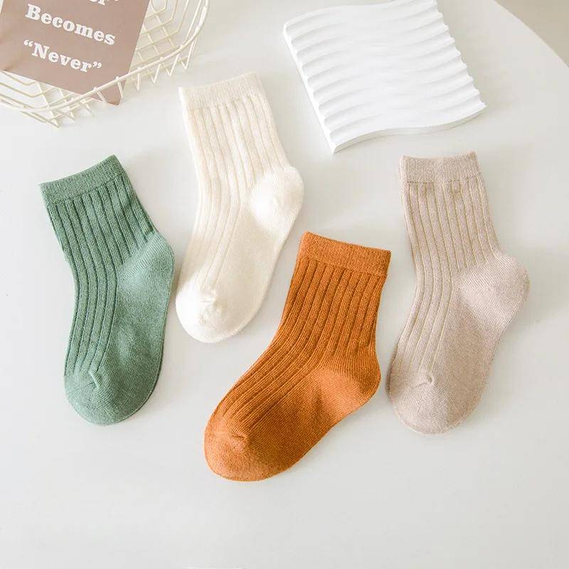 4 Paare/Hohe Qualität Herbst Winter Neue Kinder Socken Einfarbig Morandi Farbe Schublade Streifen Baby Socken M  3-5Years von Joom DACH