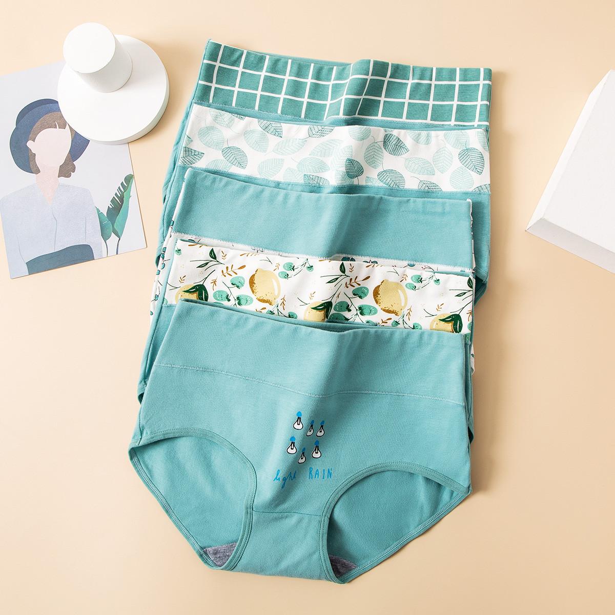 4 Stück Damenhöschen in Übergröße aus Baumwolle mit hoher Taille und figurformender Unterwäsche, atmungsaktive weiche Mädchen-Slips, halblange Damenunterwäsche M von Joom DACH