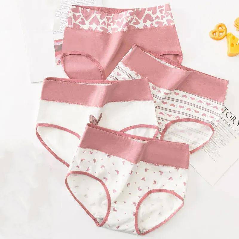 4 Stück Damenhöschen in Übergröße aus Baumwolle mit hoher Taille und figurformender Unterwäsche, atmungsaktive weiche Mädchen-Slips, halblange Damenunterwäsche XXL von Joom DACH