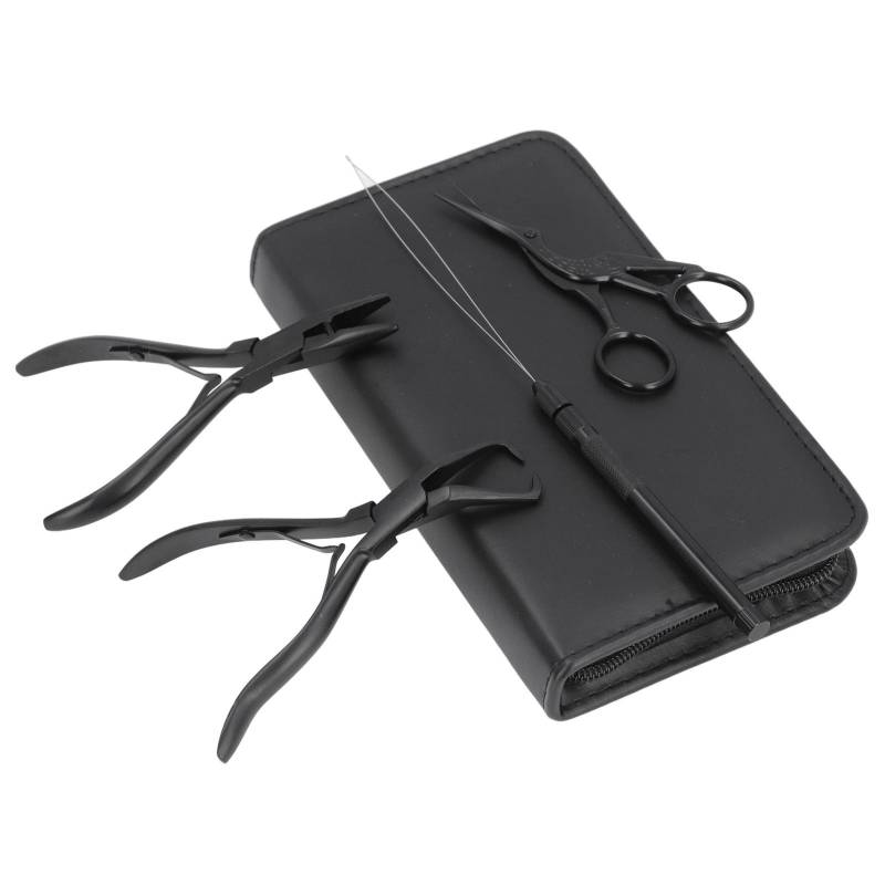 4 Stück Haarverlängerungswerkzeuge mit Zange Drahtschlaufe Häkelnadel Nadel Kleine Schere Aufbewahrungstasche schwarz von Joom DACH