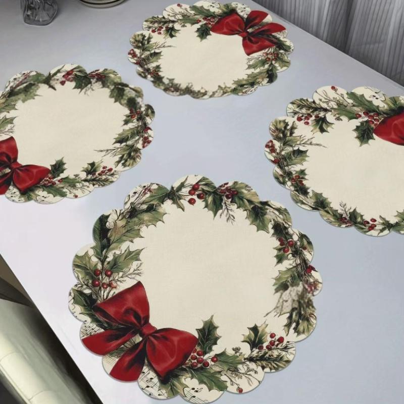 4 Stück Weihnachten Kreiswellen Platzsets Rutschfest Hitzebeständig Tischsets Winter Essparty Weihnachtsdeko Runde Tischdecke von Joom DACH