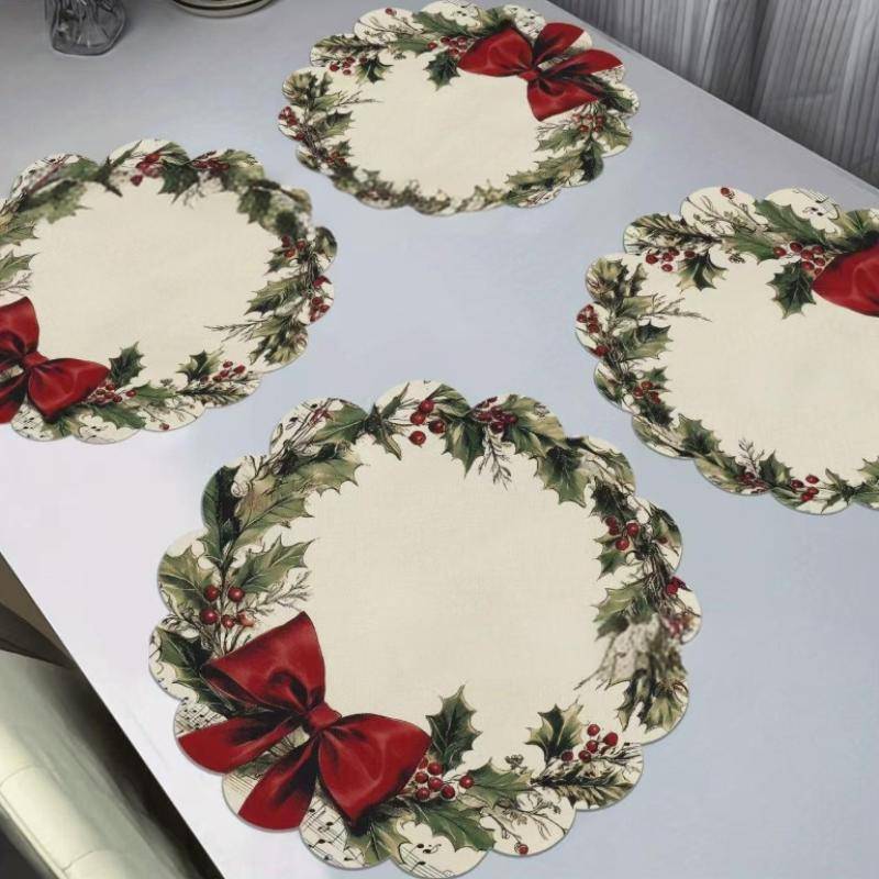 4 Stück Weihnachten Kreiswellen Platzsets Rutschfest Hitzebeständig Tischsets Winter Essparty Weihnachtsdeko Runde Tischdecke von Joom DACH