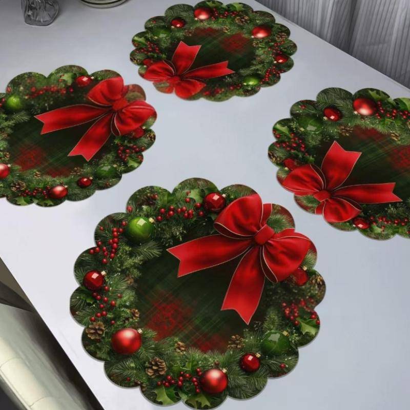 4 Stück Weihnachten Kreiswellen Platzsets Rutschfest Hitzebeständig Tischsets Winter Essparty Weihnachtsdeko Runde Tischdecke von Joom DACH