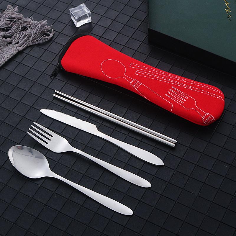 4 Teile/satz Geschirr Tragbare Gedruckt Messer Gabel Löffel Edelstahl Familie Camping Steak Besteck Geschirr mit Tasche rot von Joom DACH