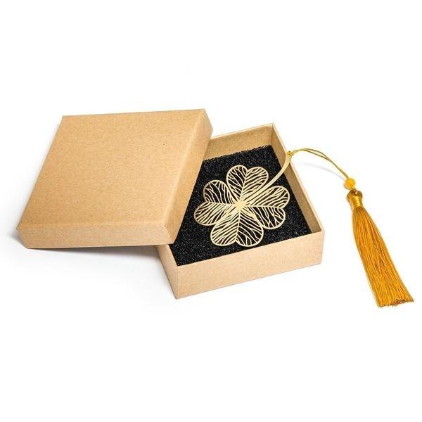 4-blättriges Kleeblatt-Lesezeichen mit Seidenbommel und Geschenkbox von Joom DACH
