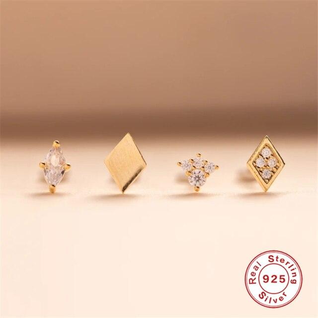 4 teile/satz S925 Sterling Silber Mini Runde Zirkon Stud Ohrring Für Frauen Diamant Piercing Ohrringe Edlen Schmuck Party Geschenke von Joom DACH