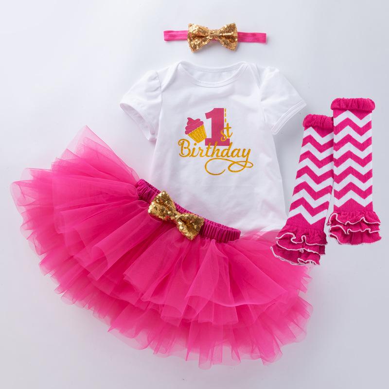 4-teiliges Outfit zum 1. Geburtstag eines Baby-Mädchens: T-Shirt mit Aufschrift, Prinzessinnenrock und Socken 80 set (1 year old) von Joom DACH