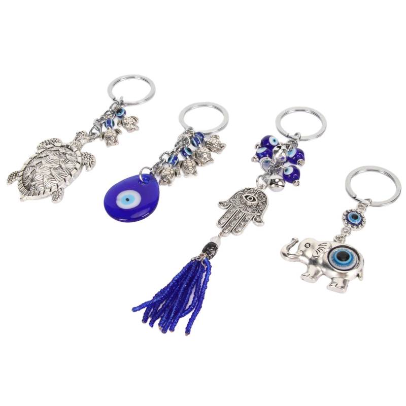 4-teiliges Schlüsselanhänger-Set mit blauem Auge, viel Glück, universelles Elefantenhand-Schildkröten-Schlüsselanhänger-Set für Damen und Herren, für den Alltag von Joom DACH
