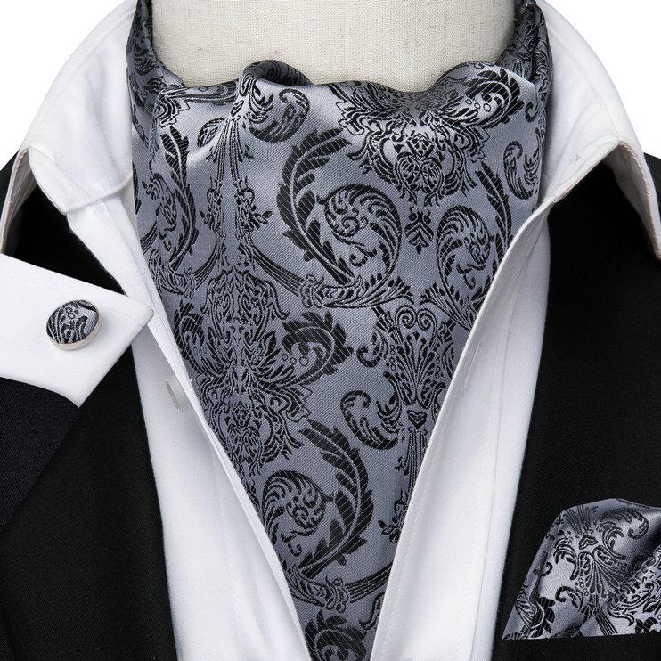 4-teiliges Set, stilvolles Ascot-Krawatten-Set für Herren, Seidenkrawatte, Einstecktuch, Manschettenknöpfe, Paisley-Muster AS-1021 von Joom DACH