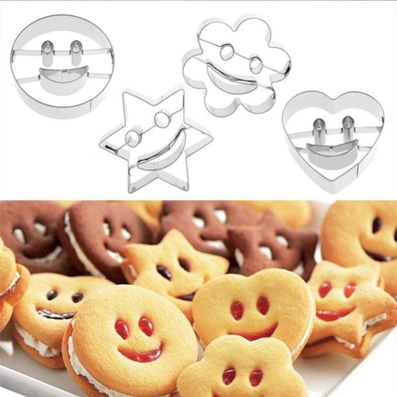4-teiliges Set Backform Edelstahl Lächeln Gesicht Keks Ausstecher Kuchen Dekorieren Formen Kochgeschirr Küchenzubehör von Joom DACH