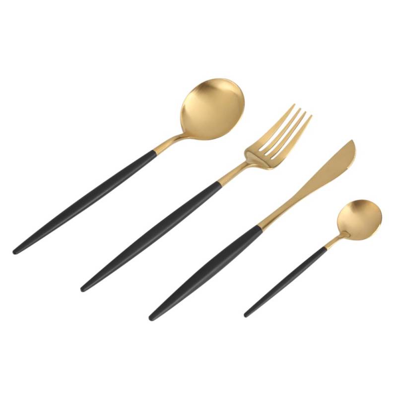 4-teiliges Set Edelstahlfarbiges Besteck Löffel Gabel Messer Geschirr Heimgebrauch Rosa+Golden von Joom DACH