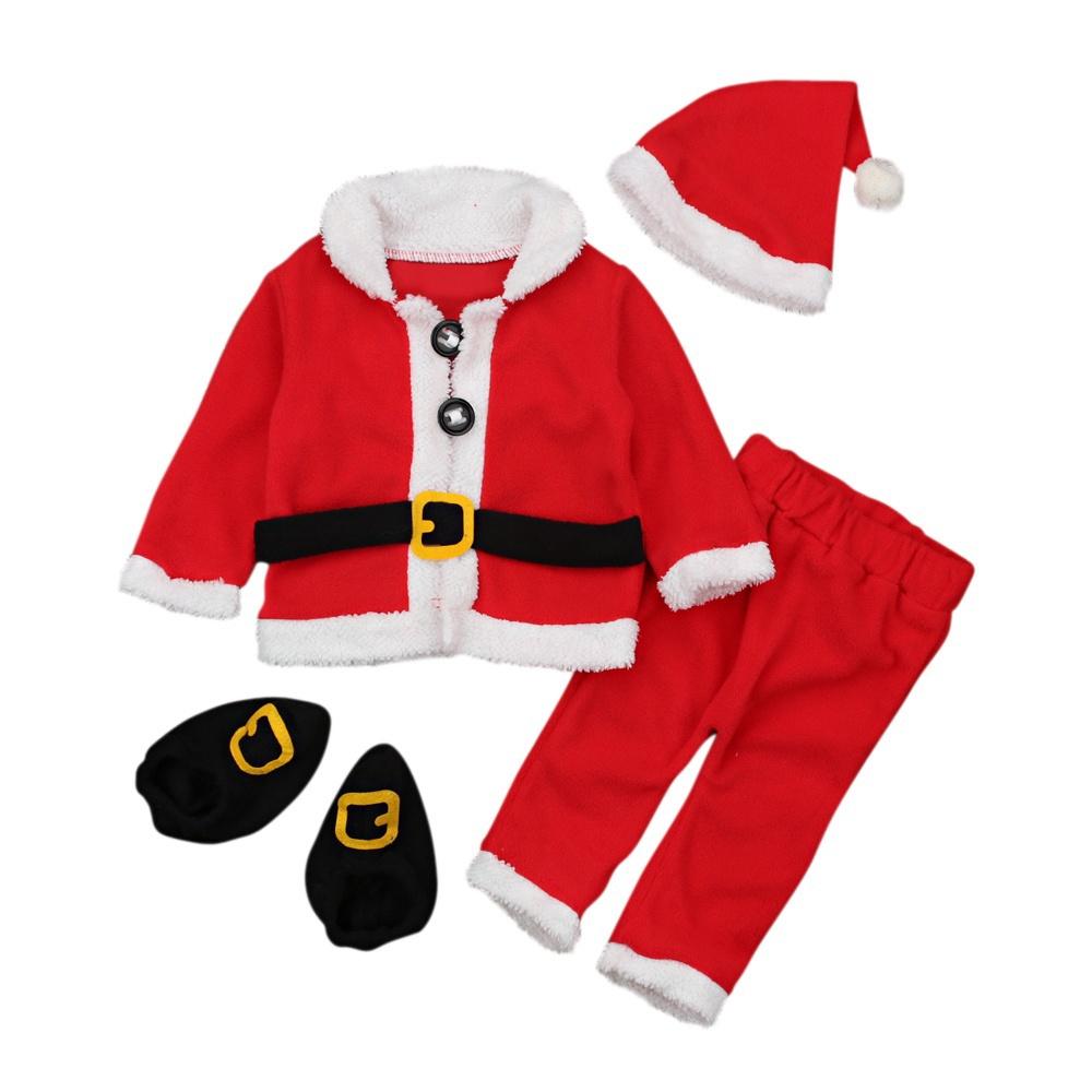 4-teiliges Weihnachts-Outfit für Neugeborene, Winter-Fleece-Tops + Hosen + Hüte + Socken, Kleidung für Babys, Mädchen und Jungen, 0–24 Monate 70 von Joom DACH
