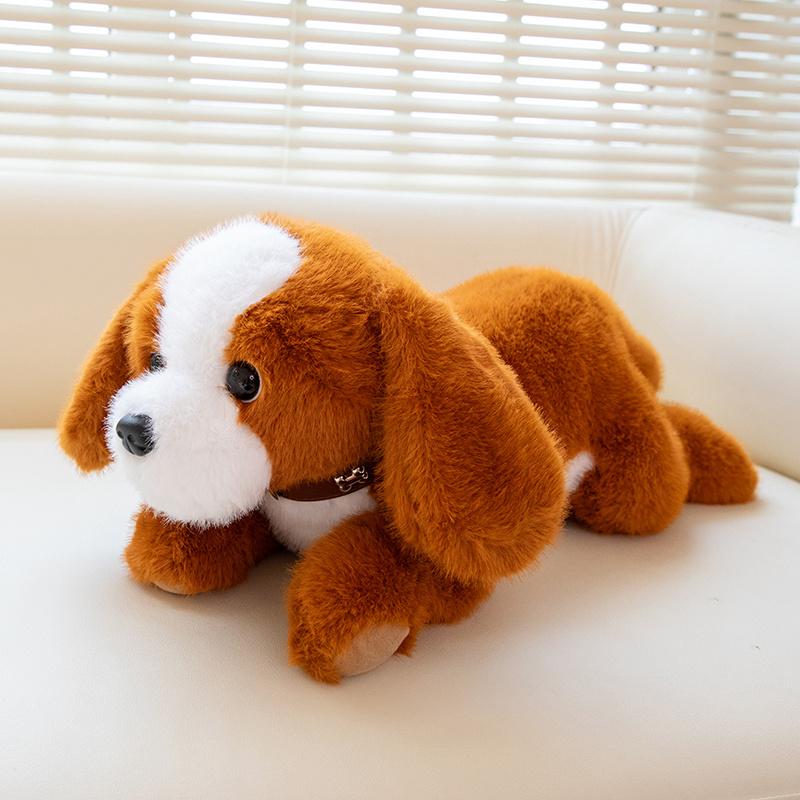 40/60CM Simulation Niedlicher Hund Tragen Choker Plüschtier Stofftier Weich Liegendes Haustier Welpen Kissen Husky Beagle Puppe Spielzeug Geschenke 40cm braun von Joom DACH