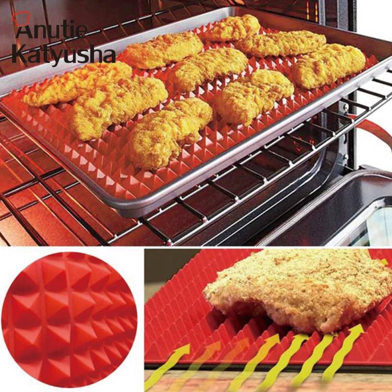 40 x 27 cm rote Pyramiden-Backform, Antihaft-Grill-Silikonmatte, Mikrowellenherd, Grill-Tablett rot von Joom DACH
