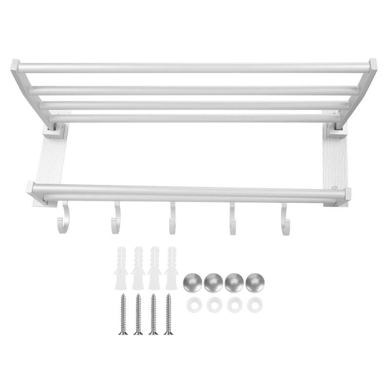 40cm Duschablage Faltbar Aluminium Badezimmer Handtuch Mantelständer mit 5 Haken Silber von Joom DACH