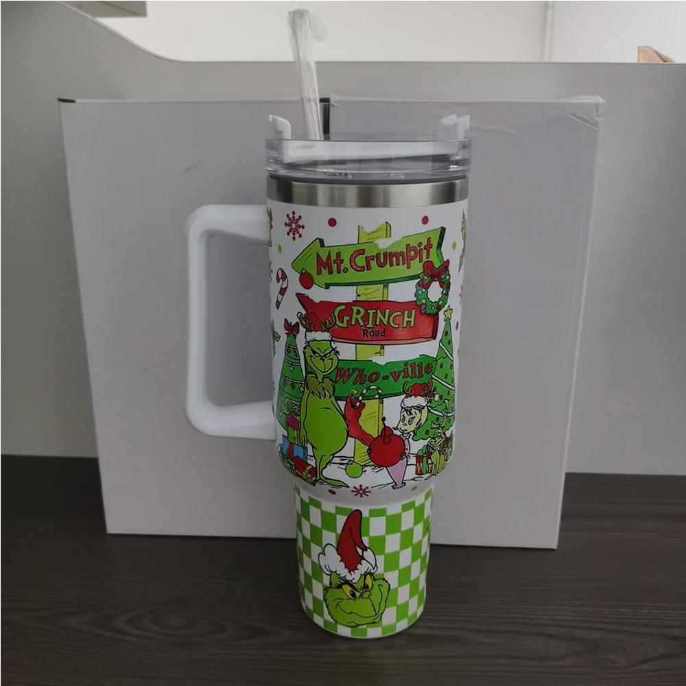 40oz Weihnachts-Grinch-Becher mit Griff und Strohhalm für Sport oder Reisen von Joom DACH