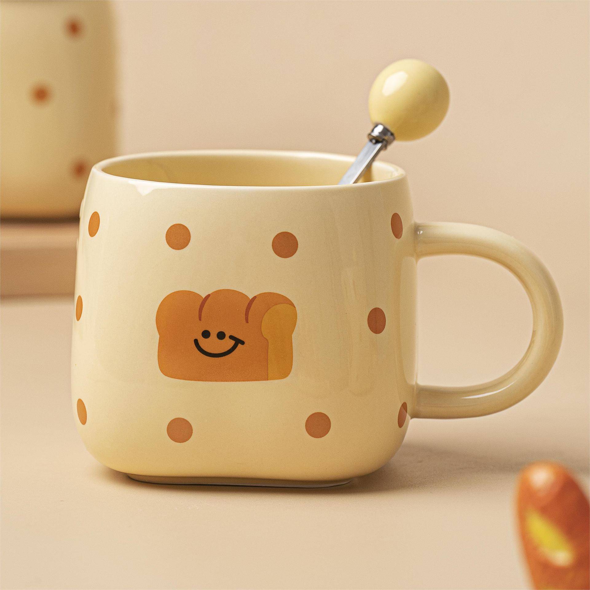 420ml Keramik Kaffeetasse Haushalt Brot Muster Griff Becher Hafer Frühstück Milch Tasse Mit Löffel Freunde Weihnachten Geschenk 420ml von Joom DACH