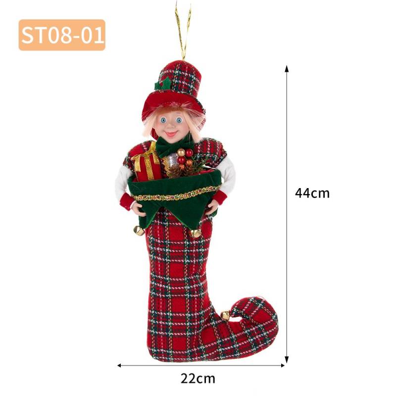 42CM Weihnachtsstrumpf Großer rustikaler Weihnachtsmannsstrumpf mit Glöckchen Weihnachtsbaum Kamin Hängendes Ornament Weihnachtsdekoration für zu Hause von Joom DACH
