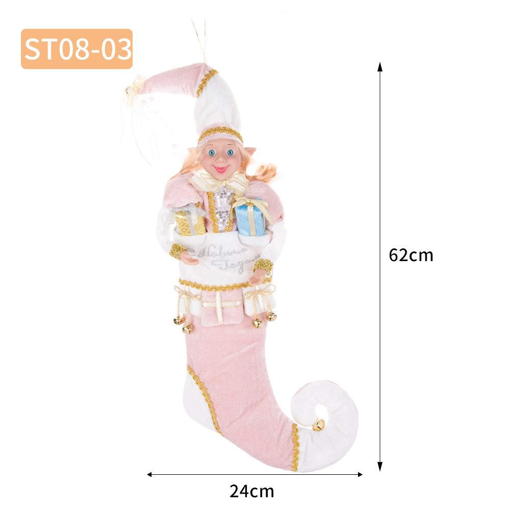 42CM Weihnachtsstrumpf Großer rustikaler Weihnachtsmannsstrumpf mit Glöckchen Weihnachtsbaum Kamin Hängendes Ornament Weihnachtsdekoration für zu Hause von Joom DACH