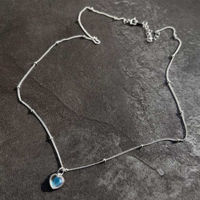 43cm 925 Sterling Silber Halskette Herz Mondstein Anhänger Halskette Original für Frauen Edlen Schmuck Trend Choker Charms 43cm silber von Joom DACH