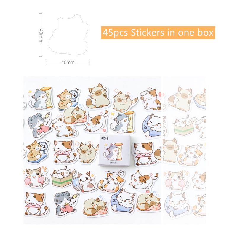 45 Stück Mini-Cartoon-Süße-Katzen-Aufkleber-Set, Dichtungspaste für Tagebuch, Kuchen, selbstklebender Beitrag, Kindergeschenk, A6422 von Joom DACH