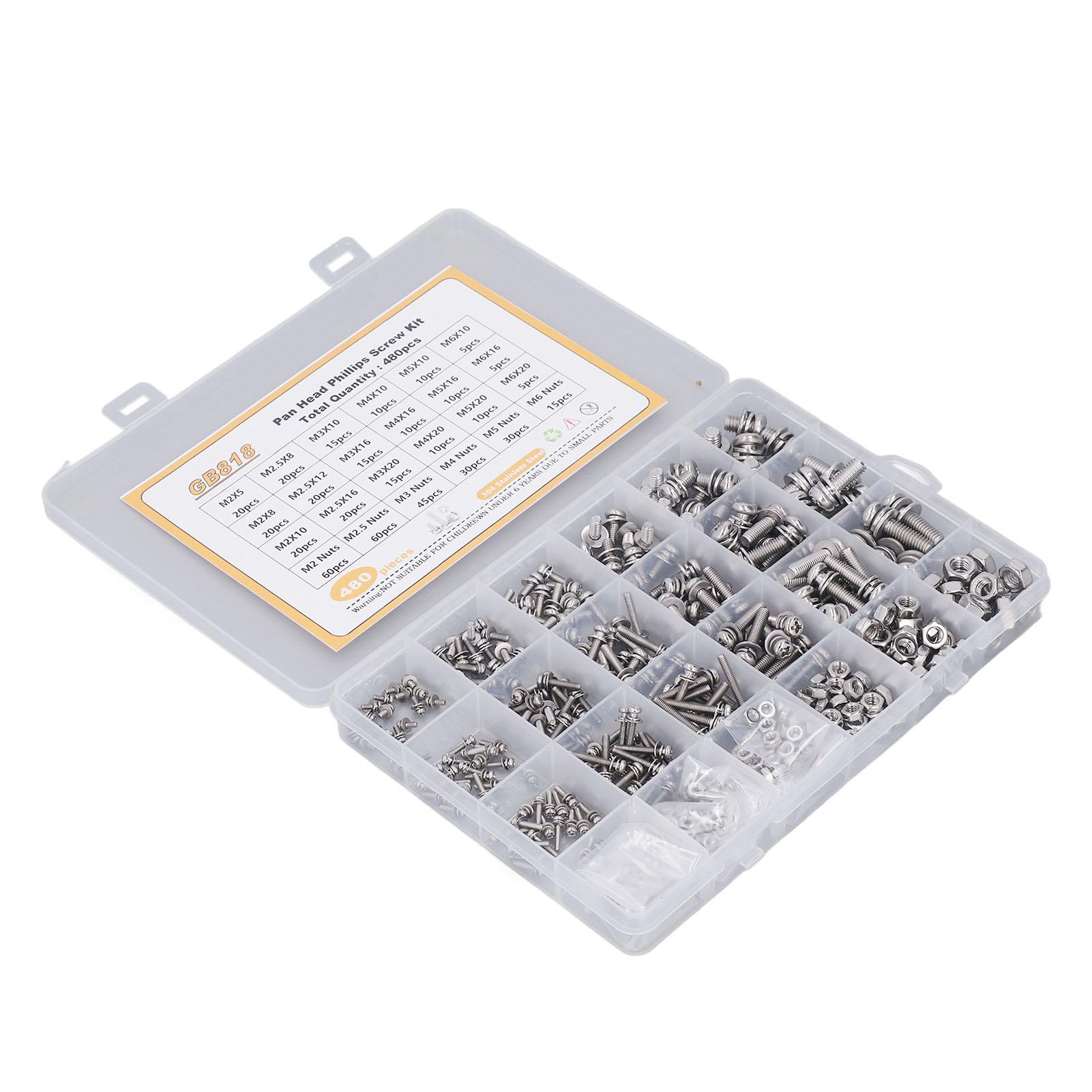 480 STÜCKE Schrauben-Set Flachkopf Kreuz 304 Edelstahl Schraube Mutter Unterlegscheibe Sortimentskasten M2 M2.5 M3 M4 von Joom DACH