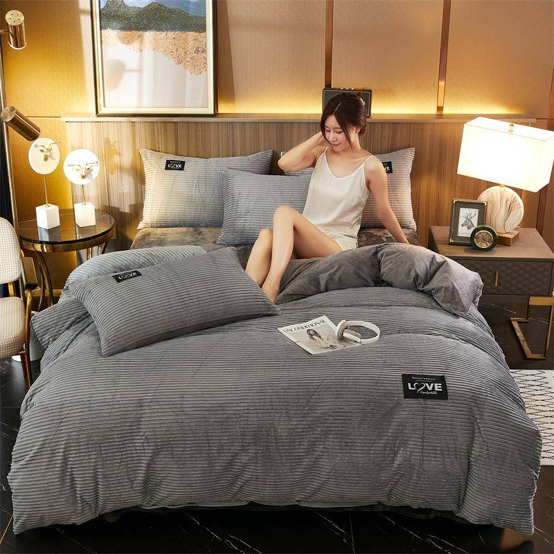 4PCS Bettwäsche Flanell Einfarbig doppelseitige Plüsch Quilt Abdeckung Korallen Samt Dicken Winter Samt Magie Samt Bettlaken Quilt Abdeckung 2.0m bed 4pcs grau von Joom DACH