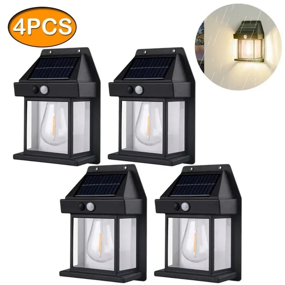 4PCS Solar Wand Licht Wolfram Wasserdicht Wireless Motion Sensor Sicherheit Lampen Morgens bis Abends Außen Beleuchtung für Terrasse Veranda Garage black-4PCS von Joom DACH