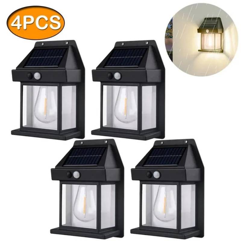 4PCS Solar Wand Licht Wolfram Wasserdicht Wireless Motion Sensor Sicherheit Lampen Morgens bis Abends Außen Beleuchtung für Terrasse Veranda Garage black-4PCS von Joom DACH