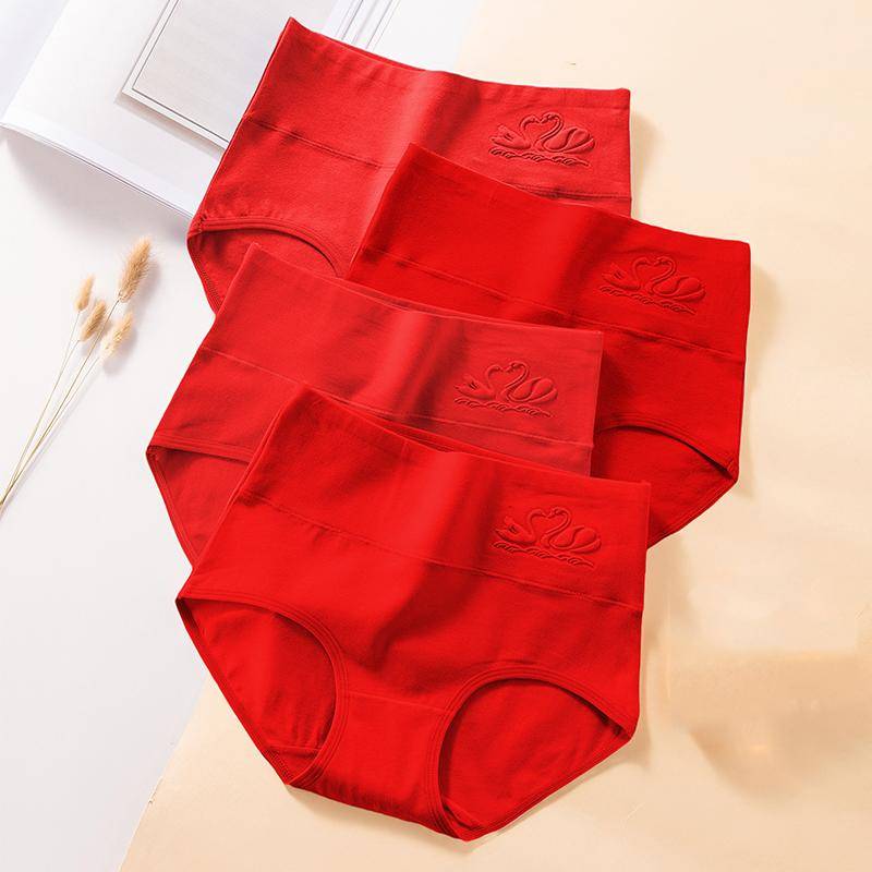 4Pcs Baumwolle Frauen Höschen Gute Luck Rot Unterwäsche Atmungsaktive Unterhose Plus Größe Panty Hohe Taille Körper Abnehmen Weibliche Slips 5XL von Joom DACH