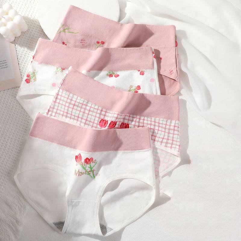 4Pcs Hohe Taille Unterwäsche frauen Baumwolle Höschen Atmungs Mode Druck Mädchen Plus Größe Slips Körper Abnehmen Weibliche Dessous M von Joom DACH