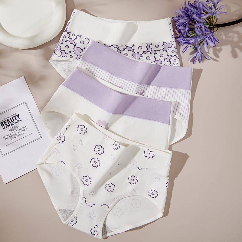 4Pcs Hohe Taille Unterwäsche frauen Baumwolle Höschen Atmungs Mode Druck Mädchen Plus Größe Slips Körper Abnehmen Weibliche Dessous XL von Joom DACH