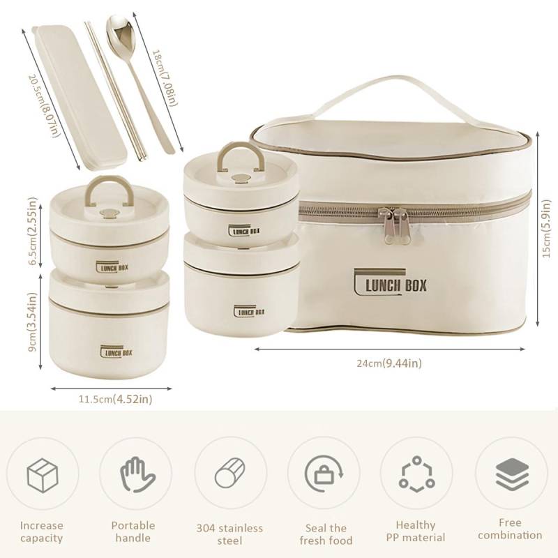 4 Stück Thermische Essensbox Tragbar Auslaufsicher Essensbehälter Set Großes Fassungsvermögen Snackbox mit Tasche Löffel Essstäbchen Thermische Lebensmittelbox von Joom DACH