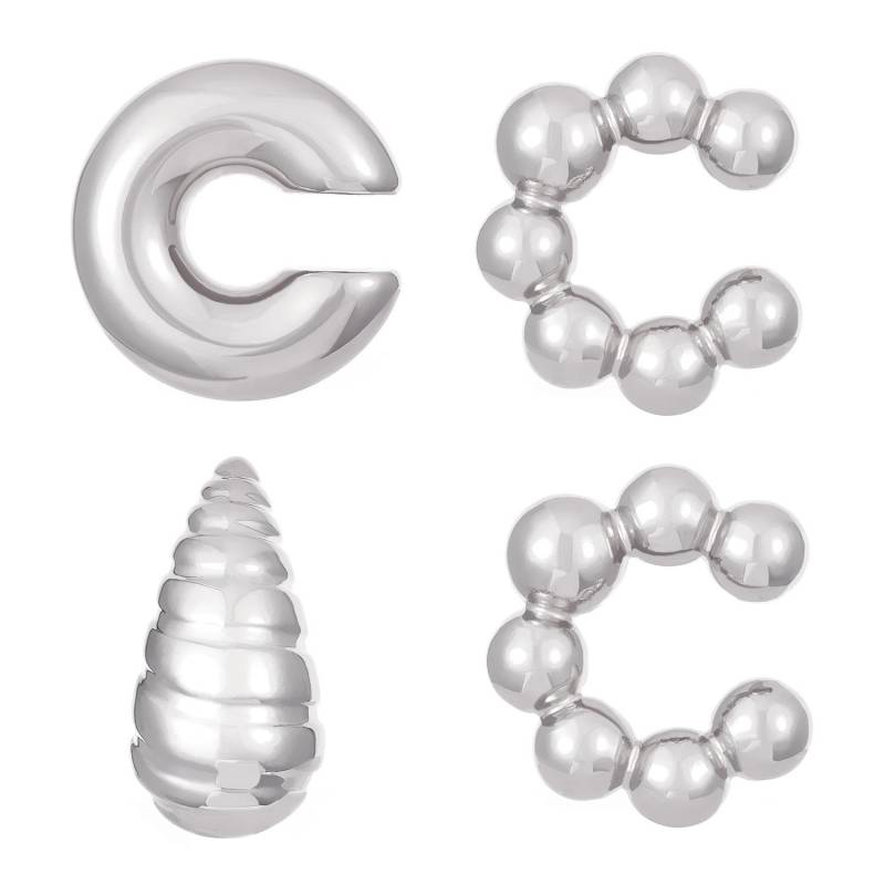 4Stk/Set Vintage Geometrische Clip Ohrringe Damen Trendige Glänzende C-Form Kein Piercing Falscher Knorpel Ohrklemme Schmuckzubehör von Joom DACH