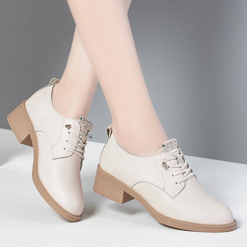 4cm Atmungsaktive Bequeme Mittelhohe Blockabsatzschuhe Damen Oxfords Herbst 2025 Schnürschuhe Weiche Lederschuhe Plateau für Büro Mutter 37 von Joom DACH