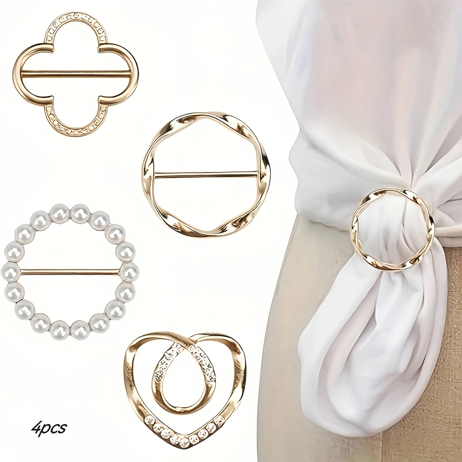 4er-Pack Elegante Schalring-Clips - Zinklegierung Metall Runde Hemd-Clip-Schnallen für Krawatten, Kleider und Schals, Modeaccessoire für Frauen von Joom DACH