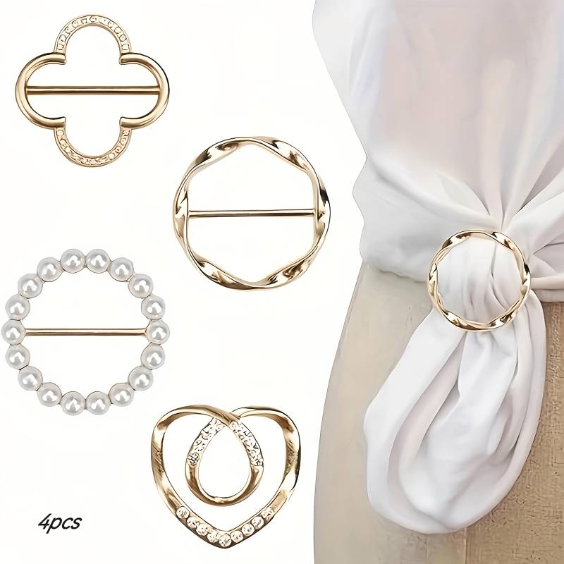 4er-Pack Elegante Schalring-Clips - Zinklegierung Metall Runde Hemd-Clip-Schnallen für Krawatten, Kleider und Schals, Modeaccessoire für Frauen von Joom DACH