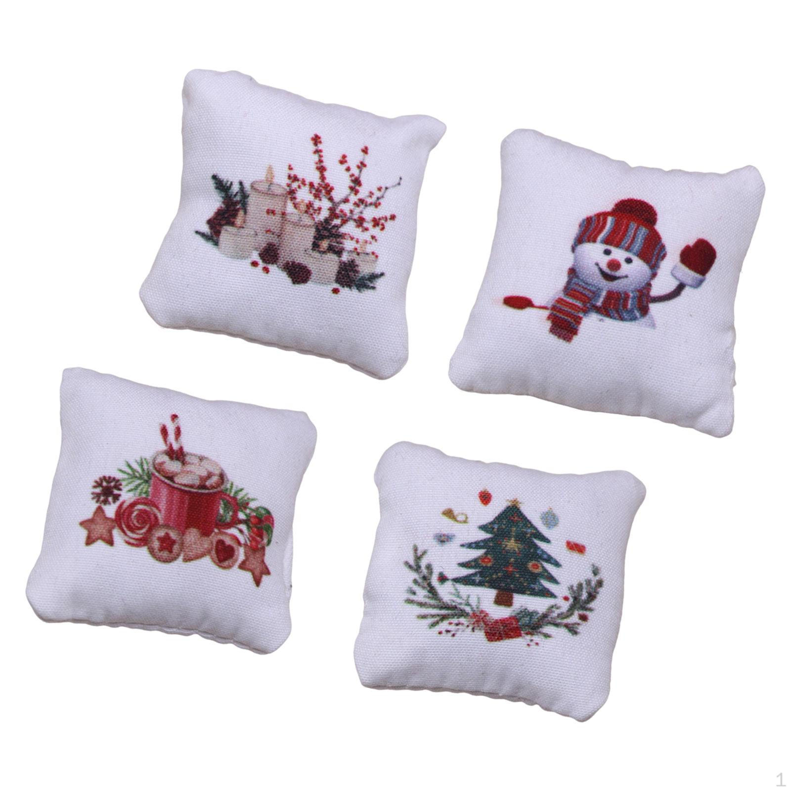 4x Puppenhaus Weihnachts Kissen Miniatur Kissen Ornament Baum Schneemann Kekse Kerzen von Joom DACH