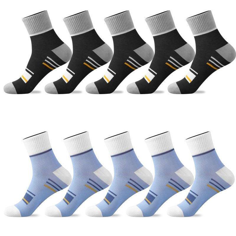 5/10 Paar Herren-Sportsocken mit mittlerer Wade, gestreift, atmungsaktive Baumwollsocken, Freizeitsocken 10 Pairs blau/schwarz von Joom DACH