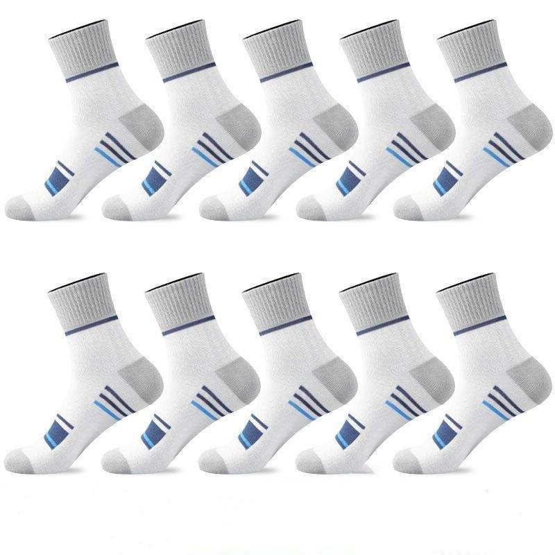 5/10 Paar Herren-Sportsocken mit mittlerer Wade, gestreift, atmungsaktive Baumwollsocken, Freizeitsocken 10 Pairs weiß von Joom DACH