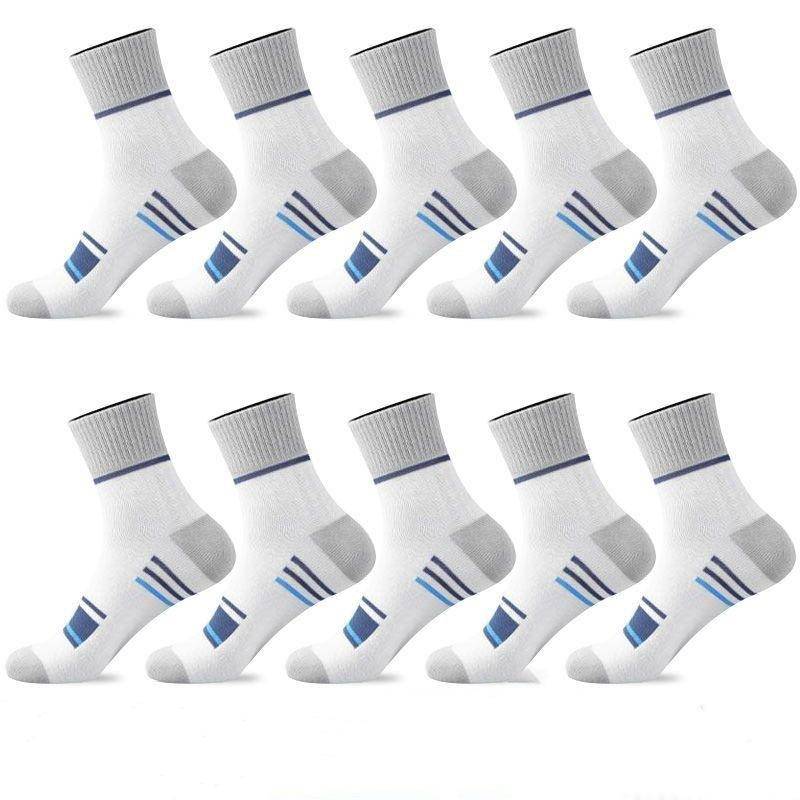 5/10 Paar Herren-Sportsocken mit mittlerer Wade, gestreift, atmungsaktive Baumwollsocken, Freizeitsocken 10 Pairs weiß von Joom DACH