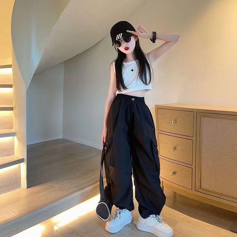 5-14 Jahre Kinder Hip Hop Joggers Hosen Hohe Taille Vintage Casual Streetwear Baggy Pants Mädchen Cargohose Teenager Gerade Hose 130 von Joom DACH
