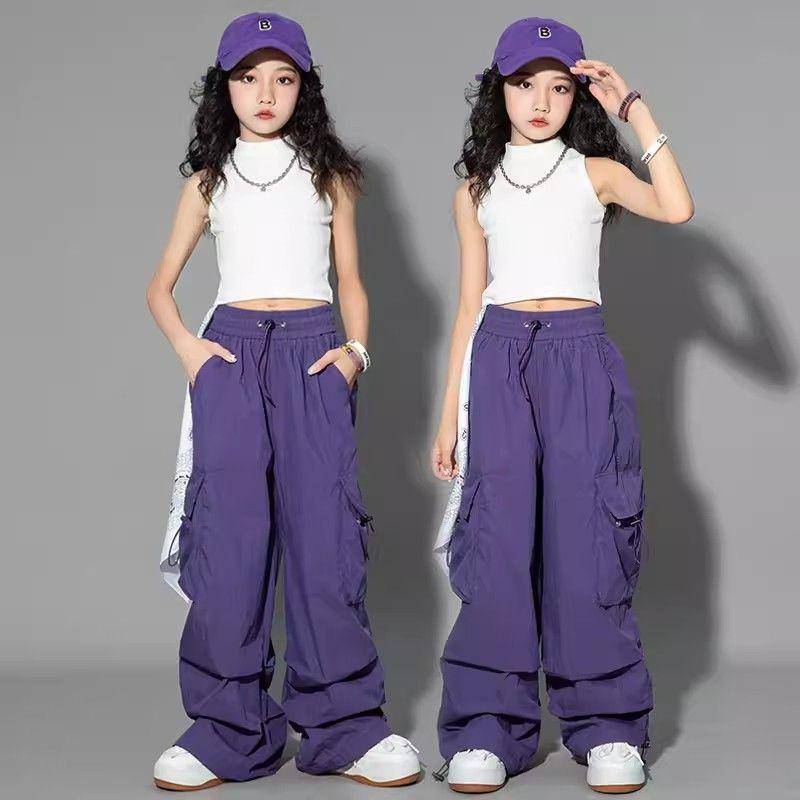 5-14 Jahre Kinder Hip Hop Joggers Hosen Hohe Taille Vintage Casual Streetwear Baggy Pants Mädchen Cargohose Teenager Gerade Hose 130 von Joom DACH